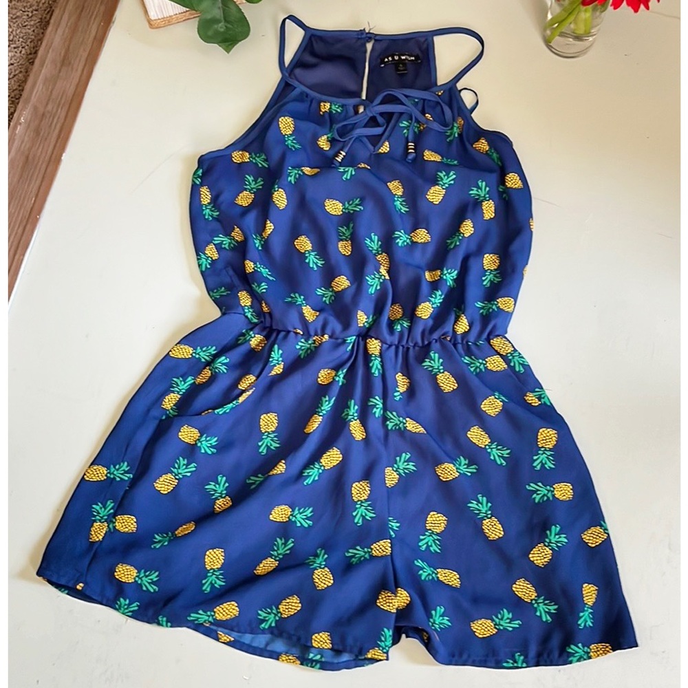 NWOT As U Wish Pineapple One Piece Shorts Romper - Size Small